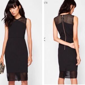 Ted Baker Black Sheath Midi Dress Mock Neck Sleeveless, S